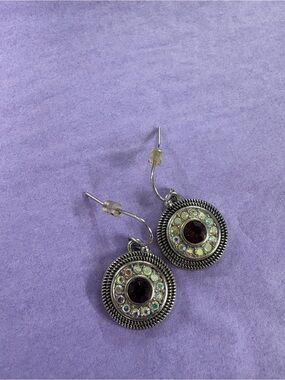 Lia sophia vintage-Inspired Silver Drop Earrings with Purple and Iridescent Ston